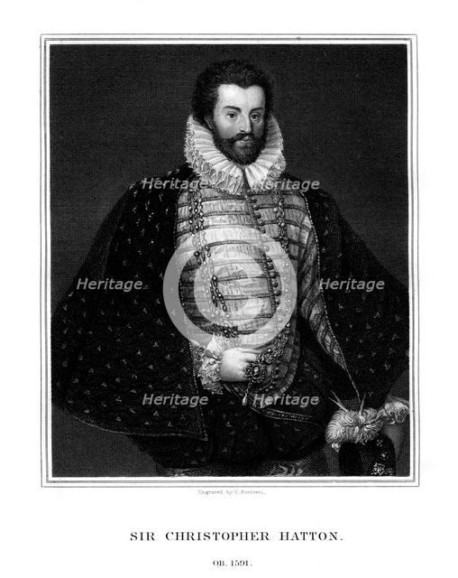 Sir Christopher Hatton, English politician, (1827).Artist: E Scriven