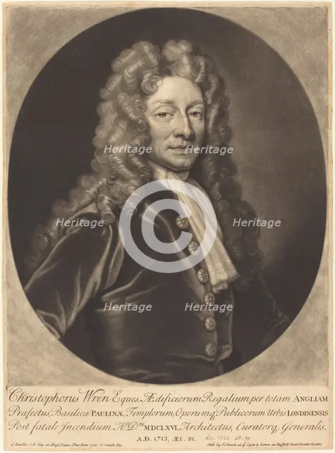 Sir Christopher Wren, 1713. Creator: John Smith.
