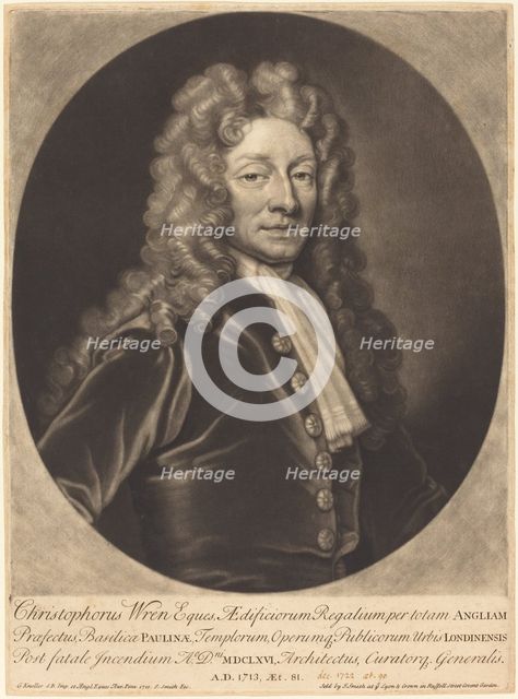 Sir Christopher Wren, 1713. Creator: John Smith.