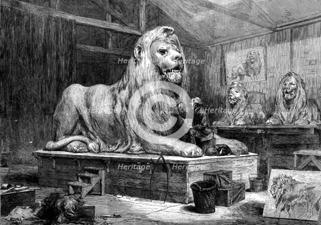 Sir Edwin Landseer modelling the lions for Trafalgar-square, 1873. Creator: Unknown.