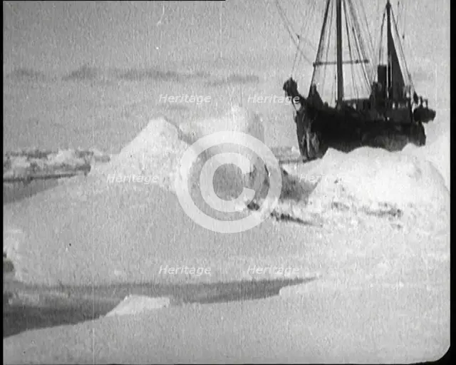 Sir Ernest Shackleton's Expedition Ship Cutting Through Sea Ice, 1922. Creator: British Pathe Ltd.