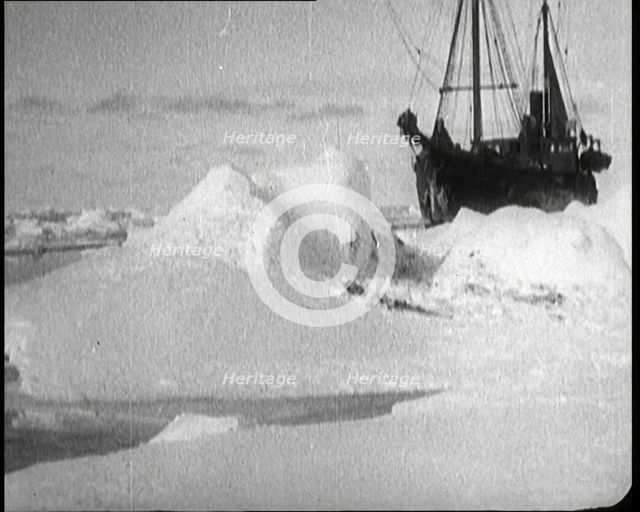 Sir Ernest Shackleton's Expedition Ship Cutting Through Sea Ice, 1922. Creator: British Pathe Ltd.