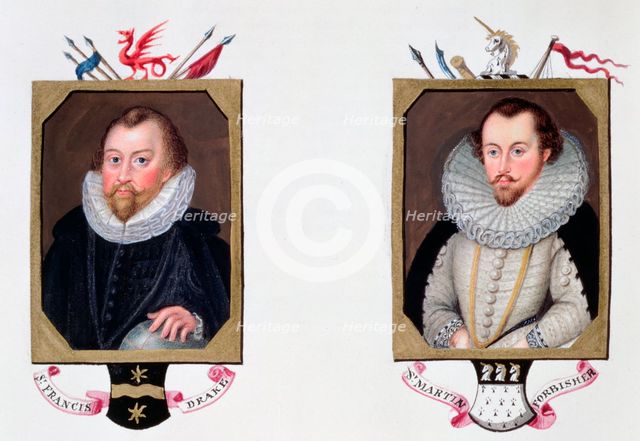 Sir Francis Drake and Sir Martin Frobisher, 16th century English navigators, (1825). Creator: Sarah, Countess of Essex.