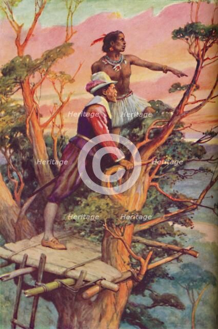 'Sir Francis Drake - The First Englishman To See The Pacific', c1925. Artist: Arthur Percy Dixon.