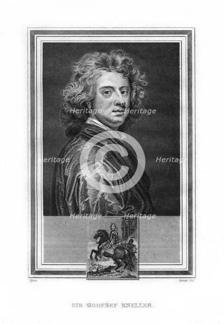 Sir Godfrey Kneller, German-born English Baroque era painter, (1825).Artist: John Corner