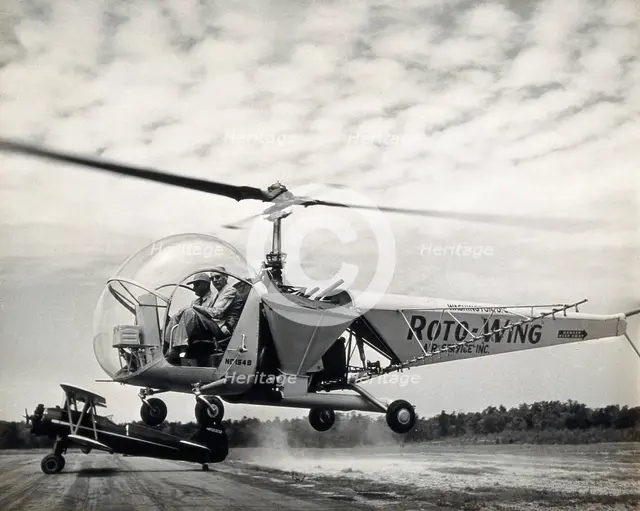 Sir Gordan Covell in a helicopter, Beltsville, Maryland, 1948. Creator: Unknown.