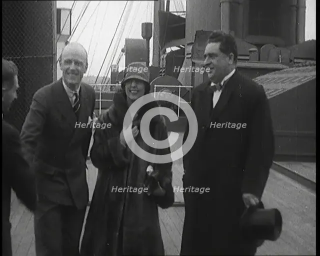 Sir Henry Segrave AKA Major Segrave And His Wife Lady Doris Segrave On a Ship With a Male..., 1927. Creator: British Pathe Ltd.