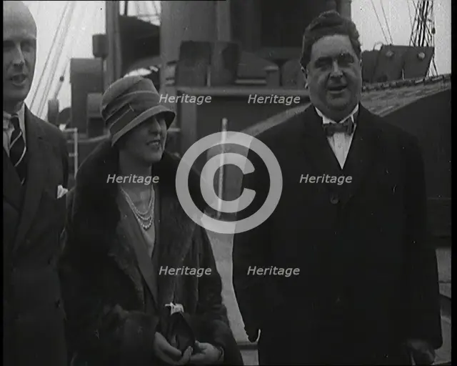 Sir Henry Segrave AKA Major Segrave And His Wife Lady Doris Segrave On a Ship With a Male..., 1927. Creator: British Pathe Ltd.