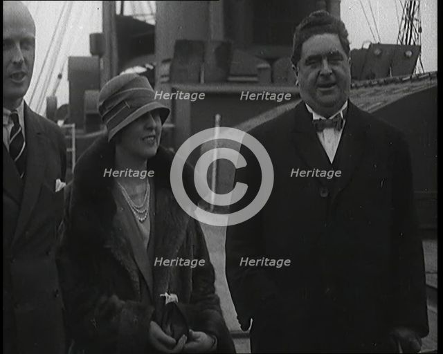 Sir Henry Segrave AKA Major Segrave And His Wife Lady Doris Segrave On a Ship With a Male..., 1927. Creator: British Pathe Ltd.