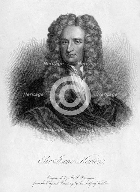 Sir Isaac Newton, English mathematician, astronomer and physicist, (19th century).Artist: Freeman