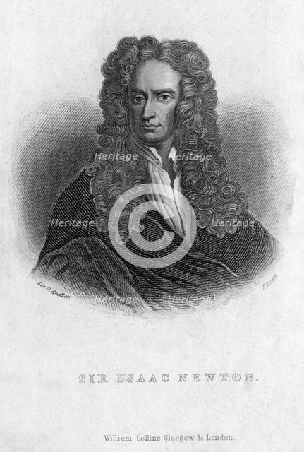 Sir Isaac Newton, English mathematician, astronomer and physicist, (19th century).Artist: J Scott