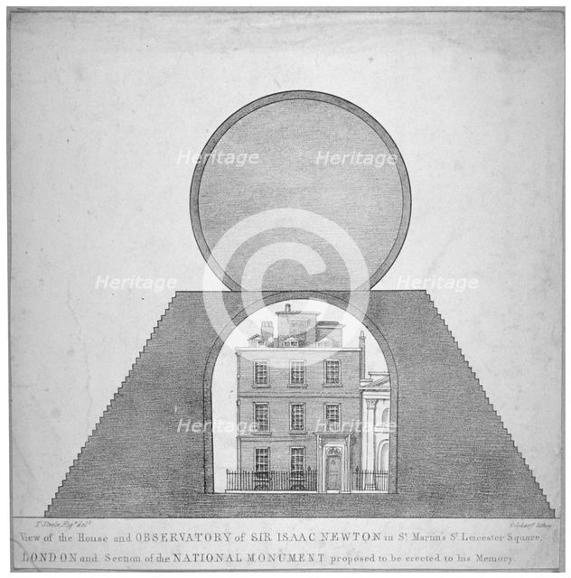Sir Isaac Newton's house and observatory, 35 St Martin's Street, Westminster, London, 1826. Artist: George Scharf
