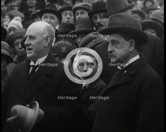 Sir James Barrie Standing With a Crowd of People, 1921. Creator: British Pathe Ltd.