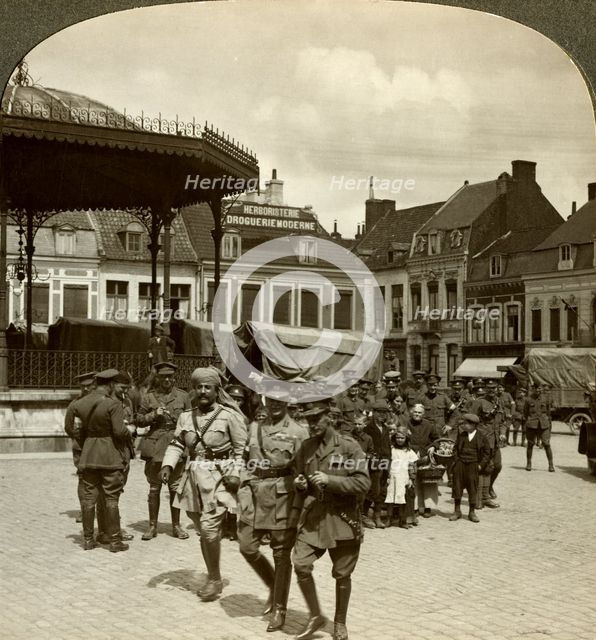 Sir James Willcocks with General Nanten, Market Square, Merville, France, World War I, 1914-1915.Artist: Realistic Travels Publishers