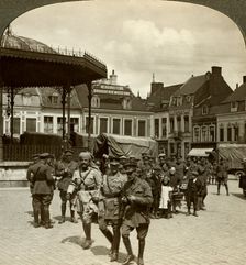 Sir James Willcocks with General Nanten, Market Square, Merville, France, World War I, 1914-1915.Artist: Realistic Travels Publishers