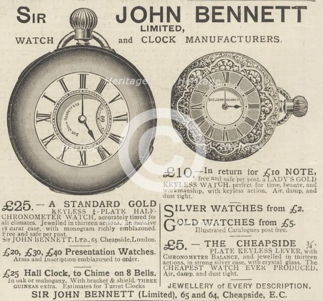Sir John Bennett Watch and Clock Manufacturers, 1893. Artist: Unknown