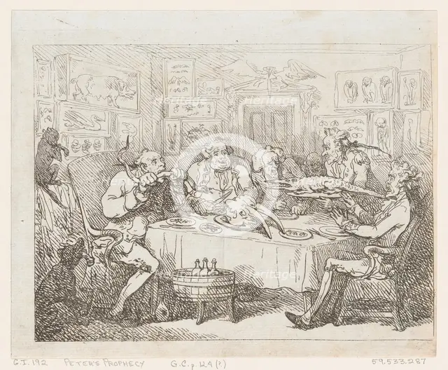 Sir Joseph Banks about to Eat an Alligator (‘The Fish Supper’), 1788 or later., 1788 or later. Creator: Thomas Rowlandson.