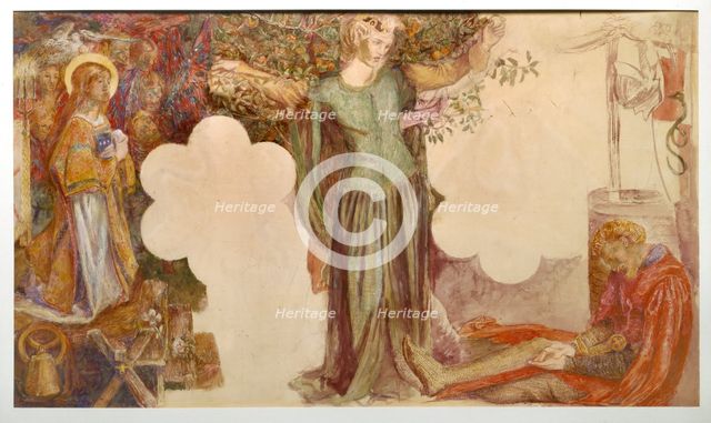 Sir Lancelot's Vision of the Sanc Grael: Study for the Fresco painting in the Oxford Student Union,  Artist: Dante Gabriel Rossetti.