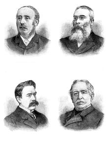 Sir Lewis Morris, Sir Walter Besant, Sir William Martin Conway, and Sir William Howard Russell,1895. Creator: P Naumann