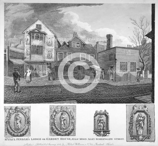 Sir Paul Pindar's House, Half-Moon Street, Bishopsgate, City of London, 1819. Artist: Thomas Dale
