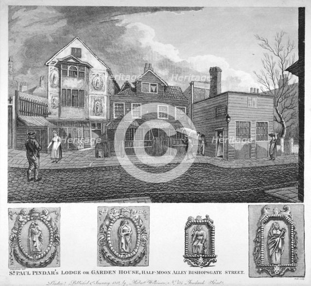 Sir Paul Pindar's House, Half-Moon Street, Bishopsgate, City of London, 1819. Artist: Thomas Dale