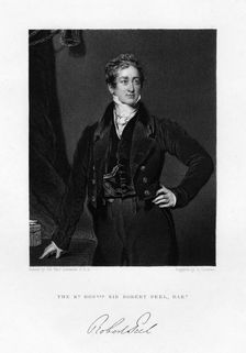 Sir Robert Peel, British Prime Minister, 19th century.Artist: J Cochran