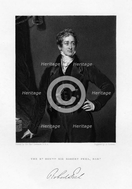 Sir Robert Peel, British Prime Minister, 19th century.Artist: J Cochran