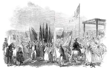 Sir Robert Peel raising the first turf of the Trent Valley Railway, 1845. Creator: Unknown