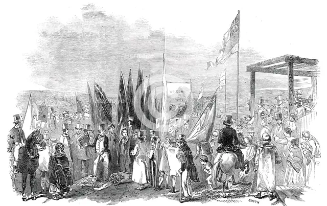 Sir Robert Peel raising the first turf of the Trent Valley Railway, 1845. Creator: Unknown.