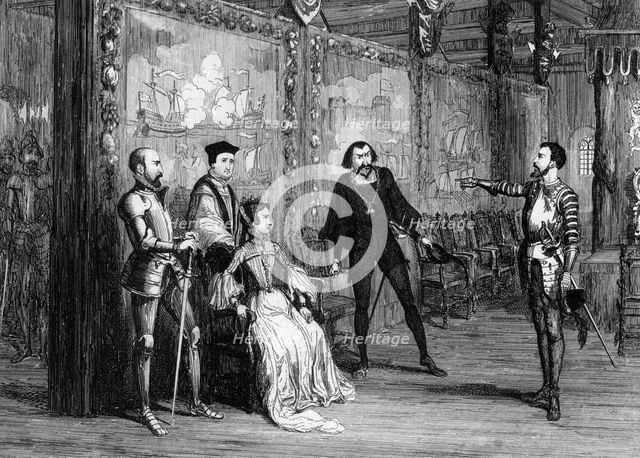 Sir Thomas Wyatt dictating terms to Queen Mary in the White Tower, c1553 (1840). Creator: George Cruikshank.
