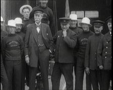 Sir Thomas Lipton Standing With the Crew of the Ship The Shamrock 1920. Creator: British Pathe Ltd