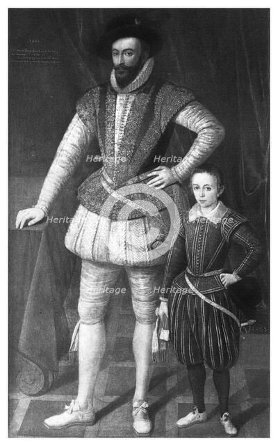 Sir Walter Raleigh and his son, 1602, (1896). Artist: Unknown