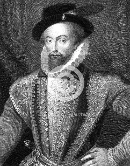Sir Walter Raleigh, English writer, poet, courtier, adventurer and explorer, (1821).Artist: J Fitler
