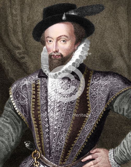 Sir Walter Raleigh, English writer, poet, courtier, adventurer and explorer, (1821). Artist: J Fitler.