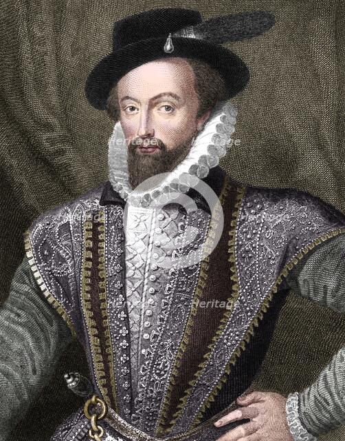 Sir Walter Raleigh, English writer, poet, courtier, adventurer and explorer, (1821). Artist: J Fitler.