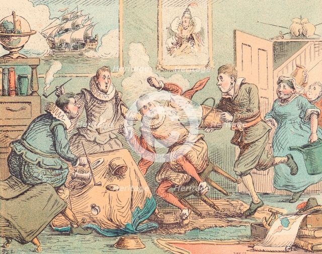 'Sir Walter Raleigh's Pipe Put Out', c1884. Artist: Thomas Strong Seccombe.