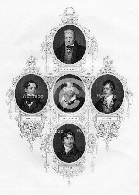 Sir Walter Scott, Thomas Moore, Lord Byron, Robert Burns, Thomas Campbell, 1877. Artist: Unknown