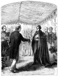 Sir Walter Scott presenting the Cross of St Andrew to King George IV, 1822