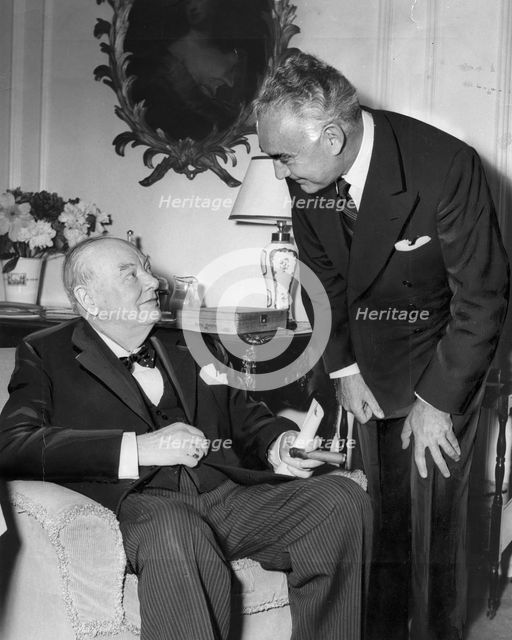 Sir Winston Churchill (1874-1965) with Elihu Elath, Israeli ambassador. Creator: Unknown.