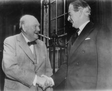 Sir Winston Churchill (1874-1965) and Anthony Eden (1897-1977) outside 10 Downing Street, 1955