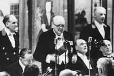 Sir Winston Churchill (1874-1965) at a Royal Academy dinner, London, 1953