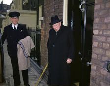 Sir Winston Churchill leaves his Hyde Park home, London, c1955-c1965(?). Creator: Fox Photos