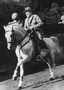 Sir Winston Churchill riding one of Bernard Van Leer's circus horses at Chartwell, Kent, 1946 Creator: Unknown
