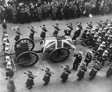 Sir Winston Churchill's coffin and gun carriage pulled by a brigade of Guards, 30th January 1965. Creator: Unknown
