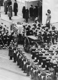 Sir Winston Churchill's coffin leaves Westminster Hall for St Paul's Cathedral, 30th January 1965. Creator: Unknown