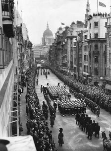 Sir Winston Churchill's funeral procession passing down Fleet Street, London, 30th January 1965. Creator: Unknown