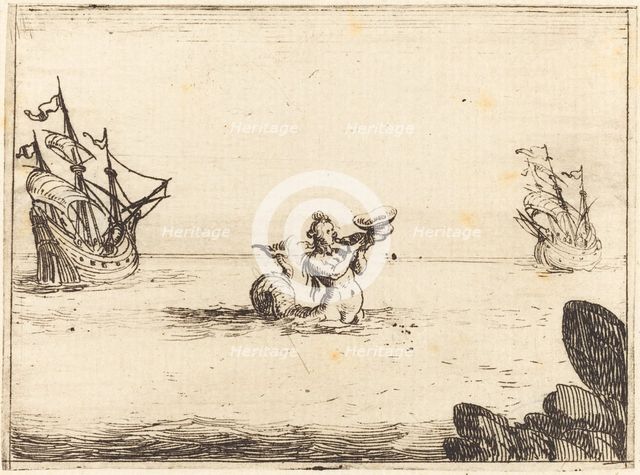 Siren between Two Ships, 1628. Creator: Jacques Callot.