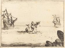 Siren between Two Ships, 1628. Creator: Jacques Callot
