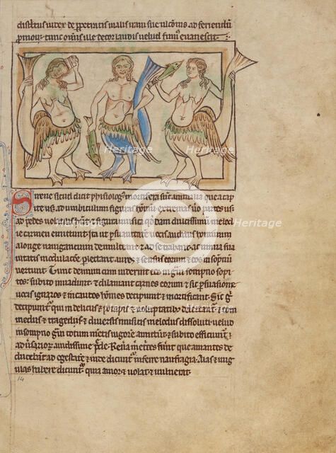 Sirens; Northumberland Bestiary, about 1250-1260. Creator: Unknown.