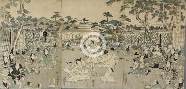Sisters Avenging their Father's Death (from Kabuki Play 'Shiraishi'), between c1820 and c1830. Creator: Ikeda Eisen.